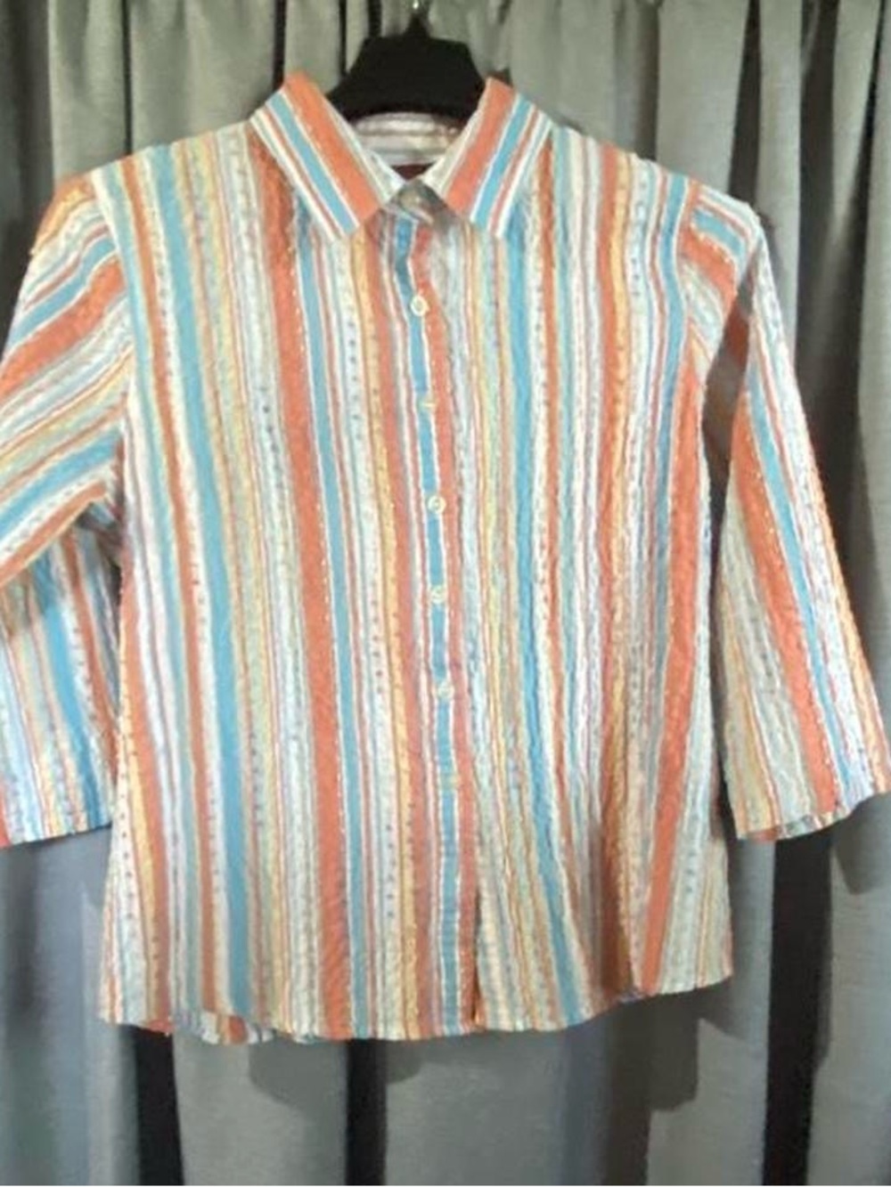 breckenridge Striped Button-Down Shirt in Orange, Blue and Cream